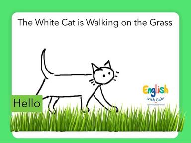 The White Cat is Walking on the Grass